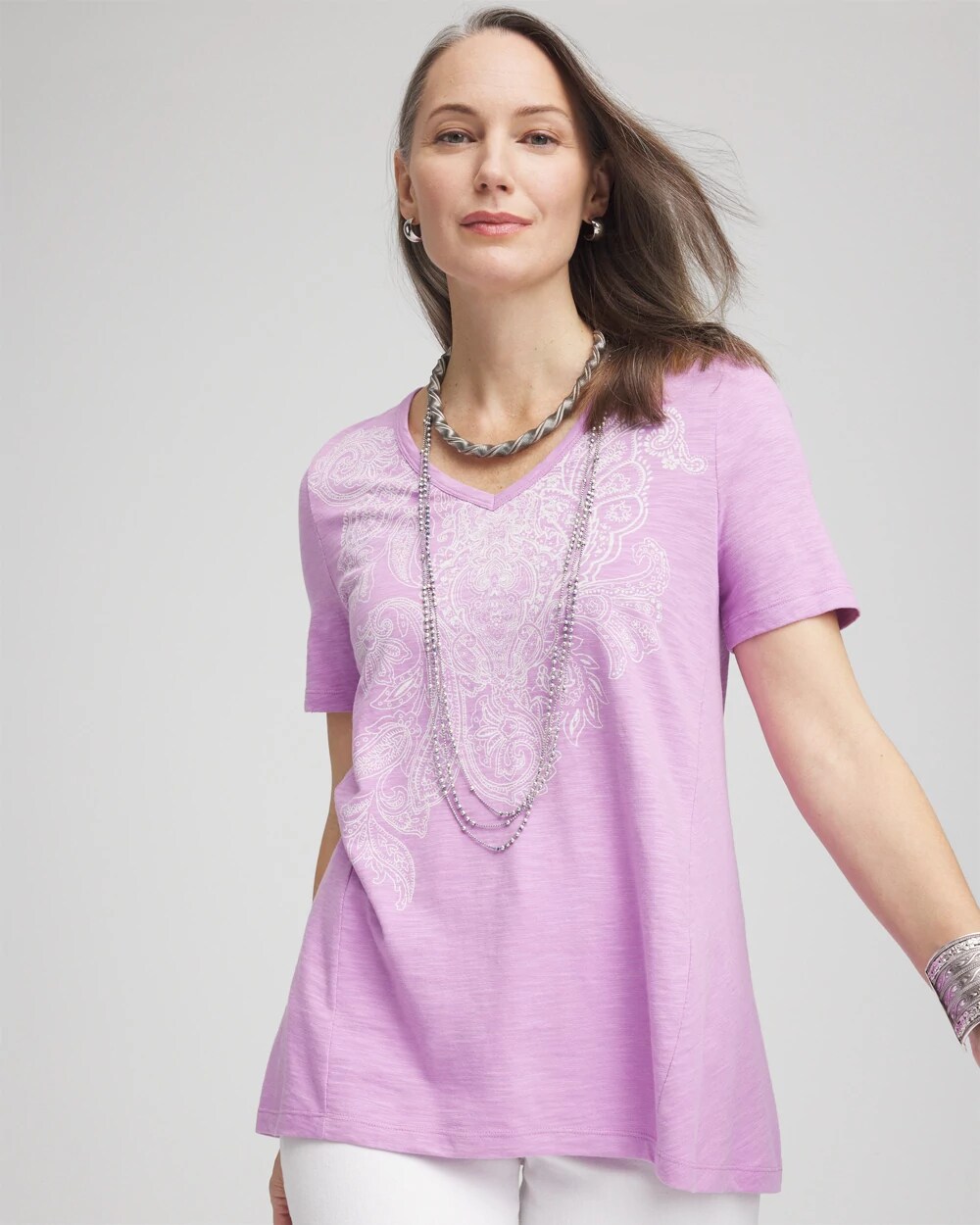 【PRENDA】 HIGH NECK SLUB TEE /追跡付 Paisley Slub V-Neck Tee | Chico's